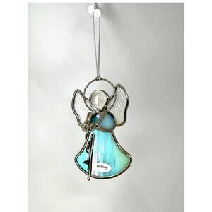 Vintage Angel Stained Glass Fishing Christmas Ornament 3"